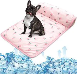 PUMYPOREITY Cooling Dog Bed, Pet Cooling Mat with Pillow, Ice Silk Cooling Dog Blanket, Self Cooling Pad for Cat,Dog, Washable Summer Pet Mat for Kennel, Crates, Sofa, Floor, Pink, S PUMYPOREITY Cooling Dog Bed, Pet Cooling Mat with Pillow, Ice Silk Cooling Dog Blanket, Self Cooling Pad for Cat,Dog, Washable Summer Pet Mat for Kennel, Crates, Sofa, Floor, Pink, S
