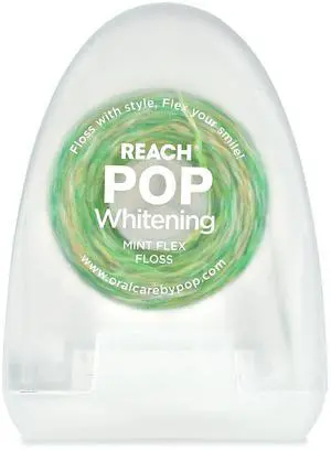REACH POP Whitening Dental Floss, Mint, Baking Soda Infused, Teeth Whitening, Plaque Remover for Teeth, Shred Resistant, Vegan Wax, Cruelty Free, Oral Care, PFAS Free, 1 Pack, 55 yd REACH POP Whitening Dental Floss, Mint, Baking Soda Infused, Teeth Whitening, Plaque Remover for Teeth, Shred Resistant, Vegan Wax, Cruelty Free, Oral Care, PFAS Free, 1 Pack, 55 yd