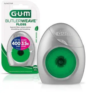 GUM ButlerWeave Woven Dental Floss, Shred-Resistant Waxed Floss for Teeth Cleaning & Plaque Removal, Mint Flavored, 1 Count GUM ButlerWeave Woven Dental Floss, Shred-Resistant Waxed Floss for Teeth Cleaning & Plaque Removal, Mint Flavored, 1 Count