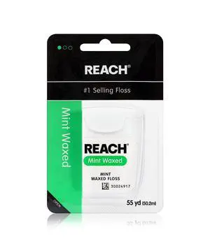 Reach, Waxed Dental Floss, Mint, Plaque Remover for Teeth, Shred Resistant, Floss Slides Smoothly, Easy to Use, Waxed, Deep Cleaning Teeth, Oral Care, Pfas Free, for Adults and Kids, 55 yd, 1 Count Reach, Waxed Dental Floss, Mint, Plaque Remover for Teeth, Shred Resistant, Floss Slides Smoothly, Easy to Use, Waxed, Deep Cleaning Teeth, Oral Care, Pfas Free, for Adults and Kids, 55 yd, 1 Count