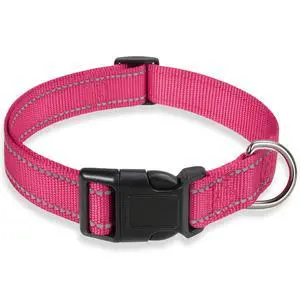 Reflective Dog Collar with Buckle Adjustable Safety Nylon Collars for Small Medium Large Dogs, Pink S Reflective Dog Collar with Buckle Adjustable Safety Nylon Collars for Small Medium Large Dogs, Pink S