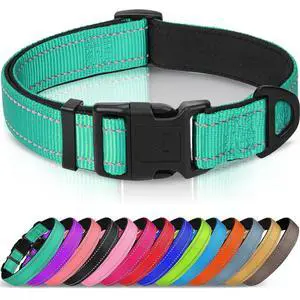 Joytale Reflective Dog Collar, Soft Neoprene Padded, Metal D-Ring, Nylon Pet Collar Adjustable for Large Dogs, Teal, L Joytale Reflective Dog Collar, Soft Neoprene Padded, Metal D-Ring, Nylon Pet Collar Adjustable for Large Dogs, Teal, L