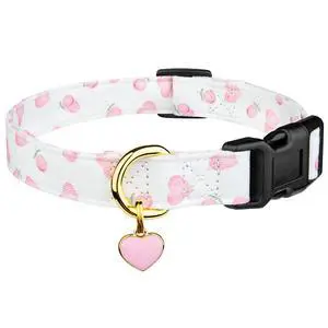 Cotton Handmade Dog Collar Cute and Distinctive Patterns White and Pink Love Heart with Pendant for Girl Boy Dogs Collars M Cotton Handmade Dog Collar Cute and Distinctive Patterns White and Pink Love Heart with Pendant for Girl Boy Dogs Collars M