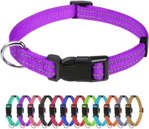 TagME Reflective Nylon Dog Collars, Adjustable Classic Pet Collar with Quick Release Buckle for Puppy, Purple, 3/8" Width TagME Reflective Nylon Dog Collars, Adjustable Classic Pet Collar with Quick Release Buckle for Puppy, Purple, 3/8" Width