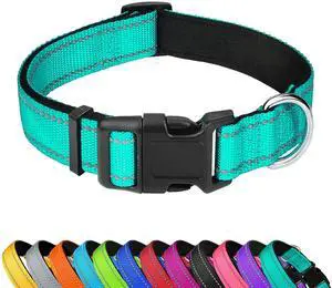 PWOD Reflective Dog Collar, Adjustable Soft Neoprene Padded Nylon Pet Collars with Buckle for Medium Dogs, Teal,M PWOD Reflective Dog Collar, Adjustable Soft Neoprene Padded Nylon Pet Collars with Buckle for Medium Dogs, Teal,M