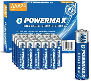 Powermax 24-Count Triple AAA Batteries, Ultra Long Lasting Alkaline Battery for Home and Office, 10-Year Shelf Life, Reclosable Packaging Powermax 24-Count Triple AAA Batteries, Ultra Long Lasting Alkaline Battery for Home and Office, 10-Year Shelf Life, Reclosable Packaging