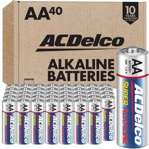 ACDelco 40-Count Double AA Batteries, Maximum Power Super Alkaline Battery for Home and Office, 10-Year Shelf Life, Reclosable Packaging ACDelco 40-Count Double AA Batteries, Maximum Power Super Alkaline Battery for Home and Office, 10-Year Shelf Life, Reclosable Packaging