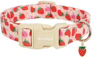 Astdogio Pink Dog Collar for Small Dogs, Cute Dog Collars Girl Puppy Collar with Strawberry Pattern, Adjustable Cotton Pink Collar Ideal, Daily Photos & Pet Fashion Astdogio Pink Dog Collar for Small Dogs, Cute Dog Collars Girl Puppy Collar with Strawberry Pattern, Adjustable Cotton Pink Collar Ideal, Daily Photos & Pet Fashion