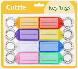 Cuttte 16 Pack Plastic Key Tags, Key Labels with Ring and Label Window, 8 Colors Cuttte 16 Pack Plastic Key Tags, Key Labels with Ring and Label Window, 8 Colors