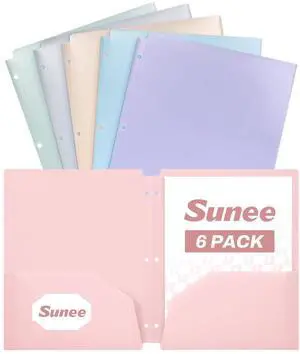 SUNEE 3 Hole Pocket Folders (6 Pack, Pastel Color), Plastic Pocket Folders for 3 Ring Binder, 3-Hole Punched Folder with Pockets, for Kids, Students, Teachers, Office Staff SUNEE 3 Hole Pocket Folders (6 Pack, Pastel Color), Plastic Pocket Folders for 3 Ring Binder, 3-Hole Punched Folder with Pockets, for Kids, Students, Teachers, Office Staff