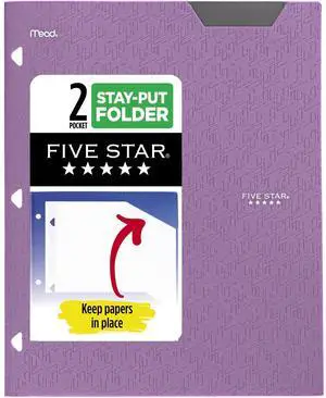 Five Star 2-Pocket Folder, Plastic Folder with Stay-Put Tabs, Fits 3-Ring Binder, Holds 8-1/2" x 11" Paper, Amethyst Purple (333420I-ECM) Five Star 2-Pocket Folder, Plastic Folder with Stay-Put Tabs, Fits 3-Ring Binder, Holds 8-1/2" x 11" Paper, Amethyst Purple (333420I-ECM)
