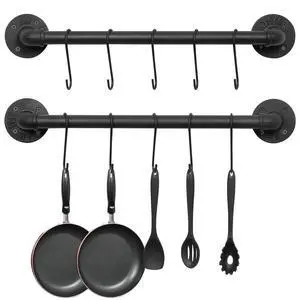 OROPY 21'' Pot Rack Wall Mounted, Iron Pipe Hanging Rack, 10 S Hooks, 2Pack OROPY 21'' Pot Rack Wall Mounted, Iron Pipe Hanging Rack, 10 S Hooks, 2Pack