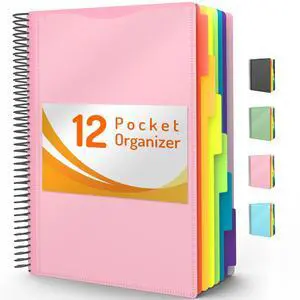 Forvencer 12 Pocket Project Organizer, 1/6-cut Tab Binder Organizer with Sticky Labels, Multi Pocket Folder with Zipper Pouch, Folder Binder Spiral Pocket Notebook, Office Supplies, Letter Size, Pink Forvencer 12 Pocket Project Organizer, 1/6-cut Tab Binder Organizer with Sticky Labels, Multi Pocket Folder with Zipper Pouch, Folder Binder Spiral Pocket Notebook, Office Supplies, Letter Size, Pink