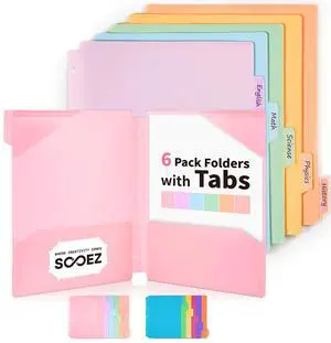 Sooez Plastic Folders with Pockets and Tabs, 6 Pack Pocket Folders with Writable Label Stickers, Fits 3-Ring Binder, Holds Letter/A4 Size Paper, Back to School Office Filing Supplies, Pastel Colors Sooez Plastic Folders with Pockets and Tabs, 6 Pack Pocket Folders with Writable Label Stickers, Fits 3-Ring Binder, Holds Letter/A4 Size Paper, Back to School Office Filing Supplies, Pastel Colors
