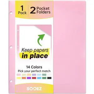 Sooez 2-Pocket Folders, Plastic Folders with Pockets 3 Hole Punched, 1 Pack Pockets Folder for 3 Ring Binder with Labels, Heavy Duty Binder Folder for Document, Letter Size File Folder,Pink Sooez 2-Pocket Folders, Plastic Folders with Pockets 3 Hole Punched, 1 Pack Pockets Folder for 3 Ring Binder with Labels, Heavy Duty Binder Folder for Document, Letter Size File Folder,Pink