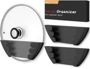 Universal Pot Lid Organizer for Cabinet - Upgraded Patented Niceyos 3 Pack Inside Cabinet Door Wall Mount Pan Top Storage Organizer Rack Holder for Kitchen, Fits 6" to 13" (Black) Universal Pot Lid Organizer for Cabinet - Upgraded Patented Niceyos 3 Pack Inside Cabinet Door Wall Mount Pan Top Storage Organizer Rack Holder for Kitchen, Fits 6" to 13" (Black)