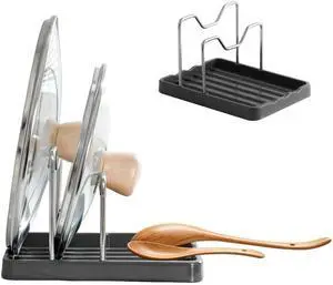 Aenfaiy 2 in 1 Pot Lid Holder & Spoon Rest for Kitchen Counter, Plastic Utensil Rest with Stainless Steel Pan Lid Holder Organizer While Cooking, Countertop Space Saving Pot Cover Rack | Easy to Clean Aenfaiy 2 in 1 Pot Lid Holder & Spoon Rest for Kitchen Counter, Plastic Utensil Rest with Stainless Steel Pan Lid Holder Organizer While Cooking, Countertop Space Saving Pot Cover Rack | Easy to Clean