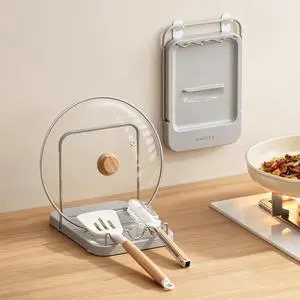 VNYIFAN Pot Lid Holder with Innovative Wavy Spoon Rest, Foldable Pan Lid Organizer with 4 Nonslip Suction Pads, Anti-Rust Crock Pot Lid and Spoon Rest for Kitchen Counter & Stove Top, Grey VNYIFAN Pot Lid Holder with Innovative Wavy Spoon Rest, Foldable Pan Lid Organizer with 4 Nonslip Suction Pads, Anti-Rust Crock Pot Lid and Spoon Rest for Kitchen Counter & Stove Top, Grey
