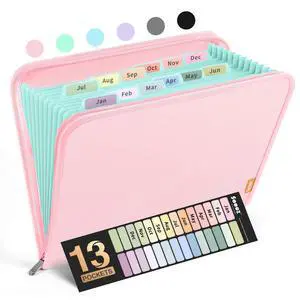 Sooez 13 Pocket Accordion File Organizer, Zipper Expanding File Folder Organizer, Reinforced Plastic Accordion Folder, A4 Letter Size, Portable Folders for Documents, Pink Sooez 13 Pocket Accordion File Organizer, Zipper Expanding File Folder Organizer, Reinforced Plastic Accordion Folder, A4 Letter Size, Portable Folders for Documents, Pink