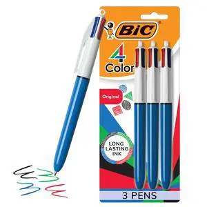 BIC 4-Color Original Retractable Ballpoint Pen with 1.0 mm Medium Point, 3-Count in Assorted Ink BIC 4-Color Original Retractable Ballpoint Pen with 1.0 mm Medium Point, 3-Count in Assorted Ink