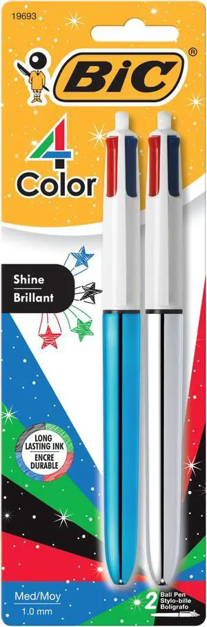BIC 4 Color Shine Retractable Ballpoint Pen with 1.0 mm Medium Point and Easy Portability, 2-Count in Assorted Ink BIC 4 Color Shine Retractable Ballpoint Pen with 1.0 mm Medium Point and Easy Portability, 2-Count in Assorted Ink