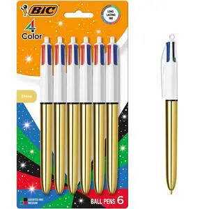 BIC 4 Color Shine Retractable Ballpoint Pen, Versatile 1.0 mm Medium Point, 6-Count in Assorted Ink BIC 4 Color Shine Retractable Ballpoint Pen, Versatile 1.0 mm Medium Point, 6-Count in Assorted Ink