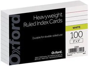 Oxford Heavyweight Ruled Index Cards, 3" x 5", White, 100 Per Pack (63500) Oxford Heavyweight Ruled Index Cards, 3" x 5", White, 100 Per Pack (63500)