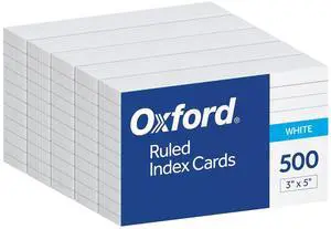 Oxford Index Cards, 3 x 5 Inches, White, Lined on Front, Blank on Back, Flashcards for School and Studying, Recipe Note Cards, 500 Count (5 Packs of 100) (40176) Oxford Index Cards, 3 x 5 Inches, White, Lined on Front, Blank on Back, Flashcards for School and Studying, Recipe Note Cards, 500 Count (5 Packs of 100) (40176)
