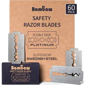 Bambaw Safety Razor Blades for Men & Women, 60 Pack, Double Edge Razor Blades Refills, Platinum Swedish Stainless Steel, Sharp & Long-Lasting Edge Retention, Up to 14 Months Supply Bambaw Safety Razor Blades for Men & Women, 60 Pack, Double Edge Razor Blades Refills, Platinum Swedish Stainless Steel, Sharp & Long-Lasting Edge Retention, Up to 14 Months Supply