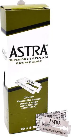 Astra Platinum Double Edge Safety Razor Blades,100 Blades (20 x 5) Astra Platinum Double Edge Safety Razor Blades,100 Blades (20 x 5)