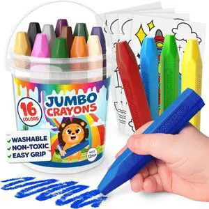Jumbo Crayons For Toddlers 1-3 - 16pc Toddler Crayons For Kids Ages 4-8 1-3 2-4 - With Printed & PDF Crayon Color Sheets - Non Toxic, Washable, Large & Easy To Grip - Toddler Coloring Art Supplies Jumbo Crayons For Toddlers 1-3 - 16pc Toddler Crayons For Kids Ages 4-8 1-3 2-4 - With Printed & PDF Crayon Color Sheets - Non Toxic, Washable, Large & Easy To Grip - Toddler Coloring Art Supplies