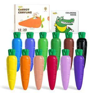 JUPITEARTH Carrot Crayons for Kids 12 Colors, Non Toxic Beeswax Crayons for Toddlers 1-3 with 30-Page Coloring Book & Stickers & 120 PDF Pages, Mess-Free Coloring for Kids Art Supplies Gift JUPITEARTH Carrot Crayons for Kids 12 Colors, Non Toxic Beeswax Crayons for Toddlers 1-3 with 30-Page Coloring Book & Stickers & 120 PDF Pages, Mess-Free Coloring for Kids Art Supplies Gift