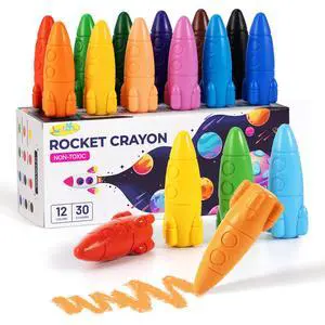 JUPITEARTH 12 Colors Crayons for Toddlers, Non-Toxic Washable Rocket Crayons, Easy-to-Hold Coloring Gifts & Mess-Free Art Supplies for Little Hands JUPITEARTH 12 Colors Crayons for Toddlers, Non-Toxic Washable Rocket Crayons, Easy-to-Hold Coloring Gifts & Mess-Free Art Supplies for Little Hands