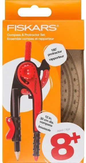 Fiskars Plastic Compass and Protractor Set, Math Geometry Kit for Kids 8+, School Supplies, Includes Pencil, Color Varies Fiskars Plastic Compass and Protractor Set, Math Geometry Kit for Kids 8+, School Supplies, Includes Pencil, Color Varies