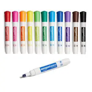 Amazon Basics Dry Erase Whiteboard Markers, Chisel Tip, Low-Odor, Assorted Colors, 12-Pack, Erase Easily Amazon Basics Dry Erase Whiteboard Markers, Chisel Tip, Low-Odor, Assorted Colors, 12-Pack, Erase Easily