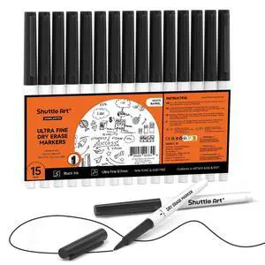 Shuttle Art Ultra Fine Dry Erase Markers, 15 Pack Black Whiteboard Markers with Erase, Dry Erase Markers Perfect For Writing on Whiteboards, Dry-Erase Boards,Mirrors for School Office Home Shuttle Art Ultra Fine Dry Erase Markers, 15 Pack Black Whiteboard Markers with Erase, Dry Erase Markers Perfect For Writing on Whiteboards, Dry-Erase Boards,Mirrors for School Office Home
