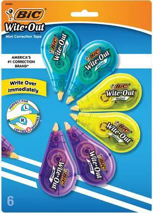 BIC Wite-Out Mini Correction Tape, White, No Dry Time, Long Lasting, 6-Count BIC Wite-Out Mini Correction Tape, White, No Dry Time, Long Lasting, 6-Count
