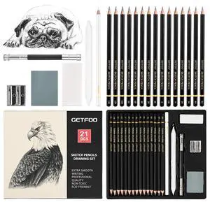 GETFOO Drawing Sketching Pencil Set 21 Pack Art Pencil Kit with Graphite Pencils (14B-5H), Charcoal Pencil, Ideal for Shading, Blending, Drawing Set for Beginners & Pro Artists GETFOO Drawing Sketching Pencil Set 21 Pack Art Pencil Kit with Graphite Pencils (14B-5H), Charcoal Pencil, Ideal for Shading, Blending, Drawing Set for Beginners & Pro Artists