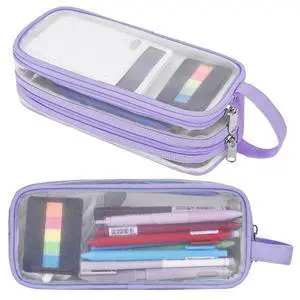 Hsmihair Large Grid Mesh Pencil Case, 2 Compartment Pen Pouch with Zipper, Clear Handheld Multifunction Pen Bag for School, Office, Teen Girls Boys, Travel Organizer Transparent Makeup(Purple) Hsmihair Large Grid Mesh Pencil Case, 2 Compartment Pen Pouch with Zipper, Clear Handheld Multifunction Pen Bag for School, Office, Teen Girls Boys, Travel Organizer Transparent Makeup(Purple)