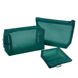 Aosbos 3-Pack Mesh Cosmetic Bag Set - Travel/On-The-Go Makeup Storage, Zipper Closure Small Pouch, Green Aosbos 3-Pack Mesh Cosmetic Bag Set - Travel/On-The-Go Makeup Storage, Zipper Closure Small Pouch, Green