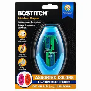 Bostitch Office Twist-N-Sharp Manual Pencil Sharpener, 2 Holes for Standard and Jumbo Pencils with Ratchet Technology, 1 Sharpener Random Color Bostitch Office Twist-N-Sharp Manual Pencil Sharpener, 2 Holes for Standard and Jumbo Pencils with Ratchet Technology, 1 Sharpener Random Color