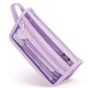 Four Candies Grid Mesh Pencil Case with Handle and Zipper, Clear Double-layer Pencil Pouch Marker Pouch, Travel Makeup Bag, Cute Transparent Stationary Organizer Pen Bag for Adult Office College Four Candies Grid Mesh Pencil Case with Handle and Zipper, Clear Double-layer Pencil Pouch Marker Pouch, Travel Makeup Bag, Cute Transparent Stationary Organizer Pen Bag for Adult Office College