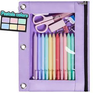 Forvencer Pencil Pouch for 3 Ring Binder, Pastels Pencil Case with Smooth Zipper, Cute Soft Pen Bag with Clear Window & 3 Reinforced Grommets, Big Capacity Binder Bag, School Office Supplies, Purple Forvencer Pencil Pouch for 3 Ring Binder, Pastels Pencil Case with Smooth Zipper, Cute Soft Pen Bag with Clear Window & 3 Reinforced Grommets, Big Capacity Binder Bag, School Office Supplies, Purple