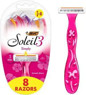 BIC Soleil 3 Simply Women's Disposable 3-Blade Razors, Aloe Vera Moisture Strip, College Dorm Room Essential, Shower Caddy and Toiletry Bag Ready, 8-Pack BIC Soleil 3 Simply Women's Disposable 3-Blade Razors, Aloe Vera Moisture Strip, College Dorm Room Essential, Shower Caddy and Toiletry Bag Ready, 8-Pack