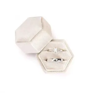 Etercycle Velvet Jewelry Ring Box, Small Hexagon Premium Gorgeous Vintage Double Ring Gift Box with Detachable Lid for Proposal Engagement Wedding Ceremony(Beige) Etercycle Velvet Jewelry Ring Box, Small Hexagon Premium Gorgeous Vintage Double Ring Gift Box with Detachable Lid for Proposal Engagement Wedding Ceremony(Beige)