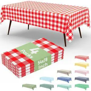 misaya 4 Packs 54 x 78 Inch Buffalo Disposable Table Cloth, Waterproof Plastic Tablecloth, Rectangle Red and White Checkered Table Covers for Picnic, Birthday, 4th of July Party misaya 4 Packs 54 x 78 Inch Buffalo Disposable Table Cloth, Waterproof Plastic Tablecloth, Rectangle Red and White Checkered Table Covers for Picnic, Birthday, 4th of July Party