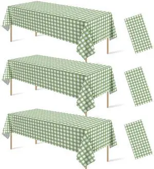 Denwiller 3 Pcs Sage Green Gingham Tablecloth Decorations, Disposable Plastic Green Checkered Tablecloth Buffalo Plaid Table Cover for Baby Shower Bridal Wedding Birthday Party Supplies,54 x 108 Inch Denwiller 3 Pcs Sage Green Gingham Tablecloth Decorations, Disposable Plastic Green Checkered Tablecloth Buffalo Plaid Table Cover for Baby Shower Bridal Wedding Birthday Party Supplies,54 x 108 Inch