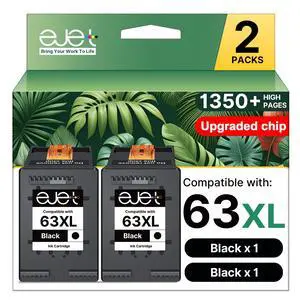 63XL Black Ink Cartridge Replacement for HP Ink 63 for HP 63 Black Ink Cartridge Work with Officejet 3830 4650 4652 4655 5200 5252 5255 5258 Envy 4520 4512 1112 2132 3630 3632 Printers (2 Pack) 63XL Black Ink Cartridge Replacement for HP Ink 63 for HP 63 Black Ink Cartridge Work with Officejet 3830 4650 4652 4655 5200 5252 5255 5258 Envy 4520 4512 1112 2132 3630 3632 Printers (2 Pack)