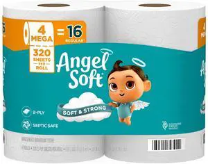 Angel Soft Toilet Paper, 4 Mega Rolls = 16 Regular Rolls, Soft and Strong Toilet Tissue Angel Soft Toilet Paper, 4 Mega Rolls = 16 Regular Rolls, Soft and Strong Toilet Tissue