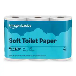 Amazon Basics 2-Ply Soft Toilet Paper, 6 Rolls, 350 Sheets per Roll, Equivalent to 37 Regular Rolls, Septic Safe Amazon Basics 2-Ply Soft Toilet Paper, 6 Rolls, 350 Sheets per Roll, Equivalent to 37 Regular Rolls, Septic Safe